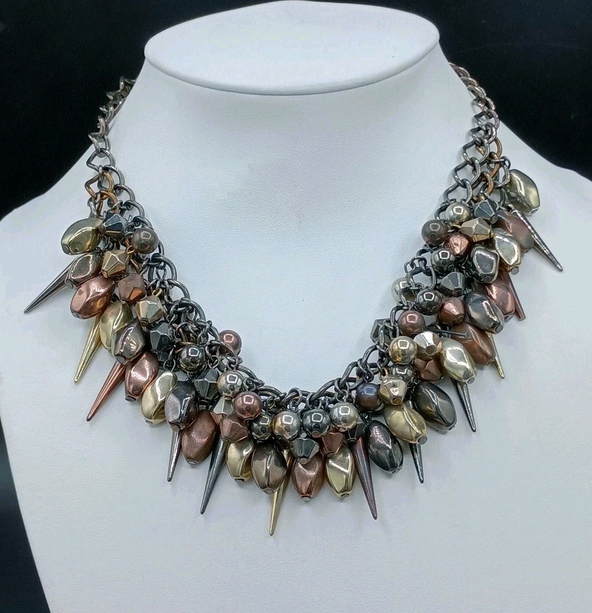 Mod Goth Rocker Punk Style Bib Necklace Arrow Mixed Metal Tone Geometric Beaded
