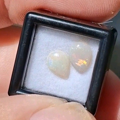 Natural Australian Lightning Ridge white Opals 5x7mm multicolour teardrop pair.