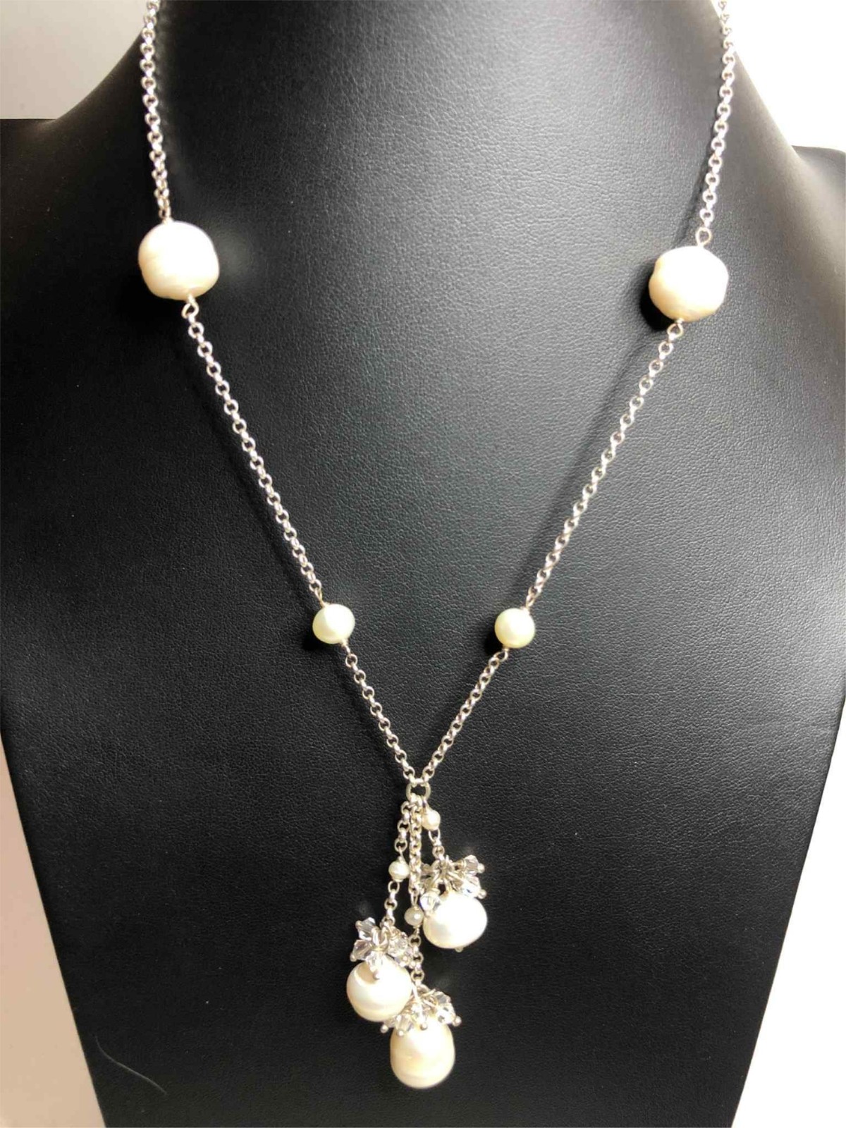 6735 Sterling silver Italy 925 12mm Pear Crystal pendant necklace 18″ 22.4 grams
