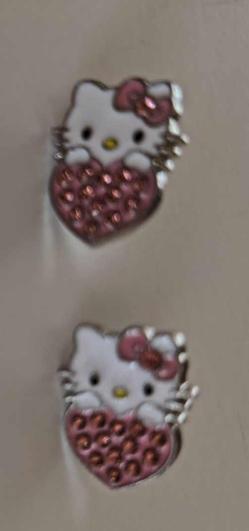 HELLO KITTY STUD EARRINGS PINK HEART BOW Rhinestones NEW