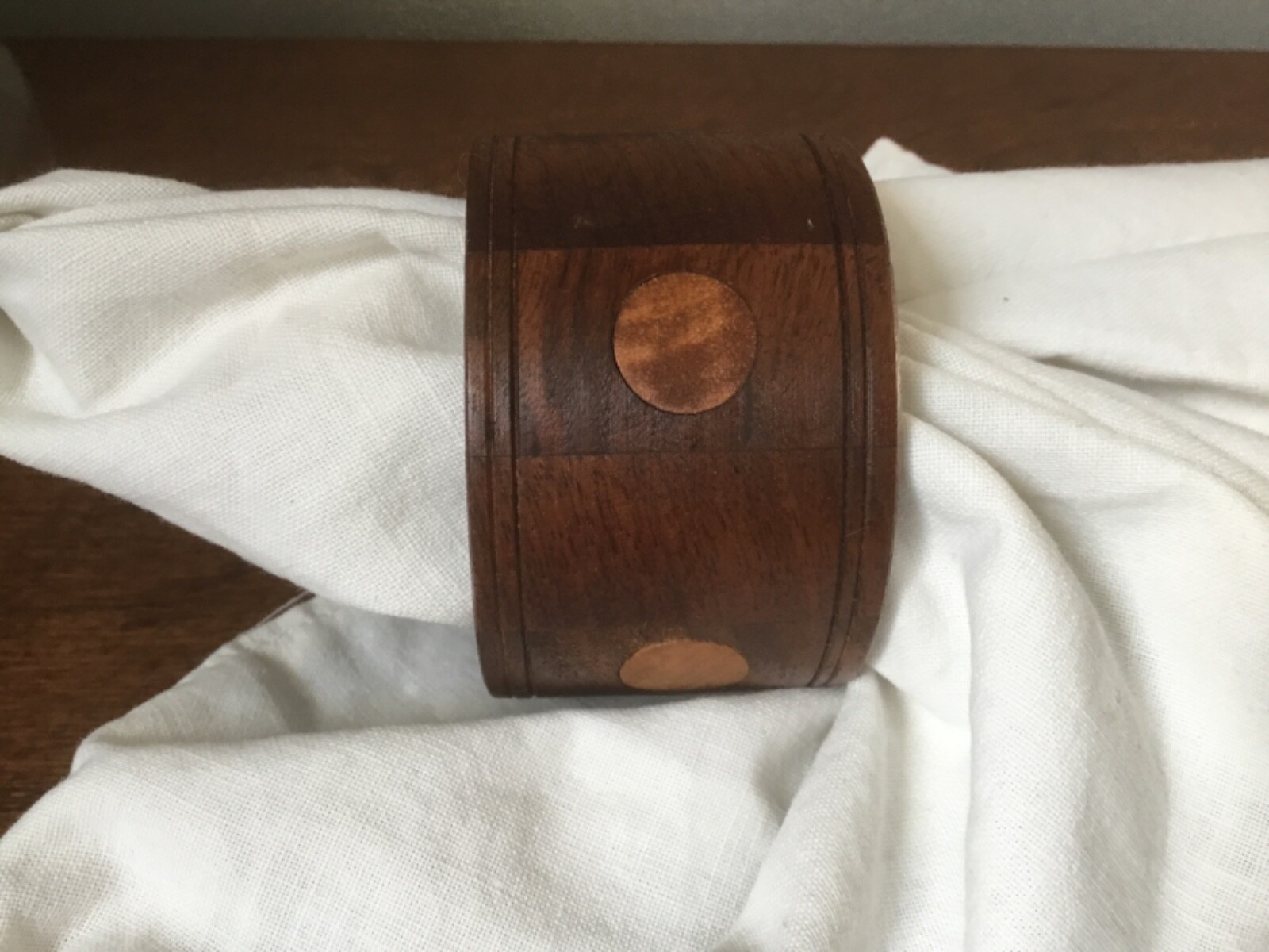 Vtg HANDMADE WOODEN BRACELET Inlaid 1 7/8 “ WALNUT Boho Hippie Chunky
