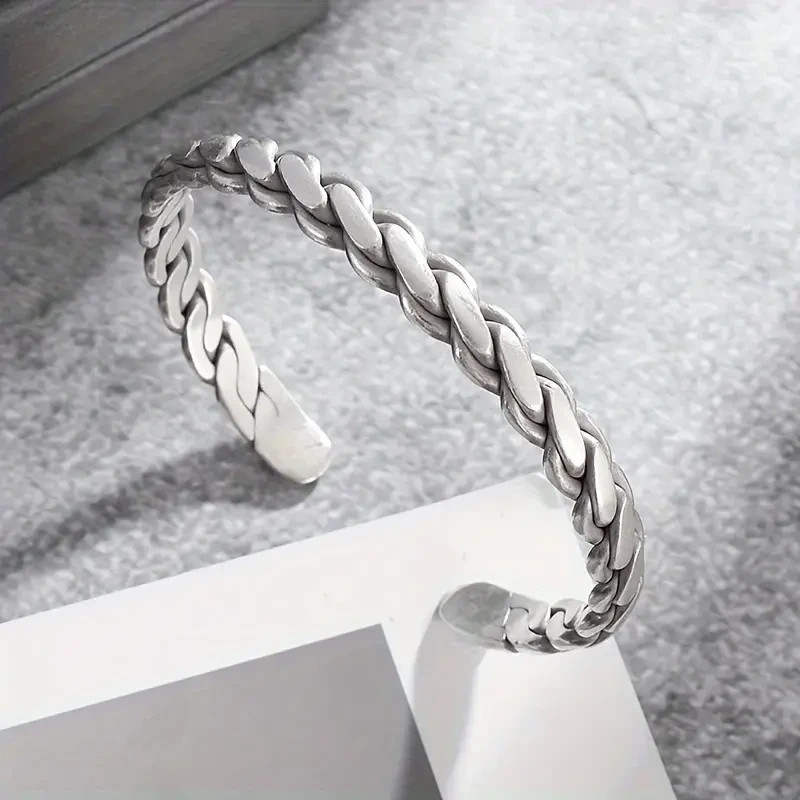 925 Sterling Silver Cuff Chain Wristband Bracelet Bangle Cuff One Size Fit All