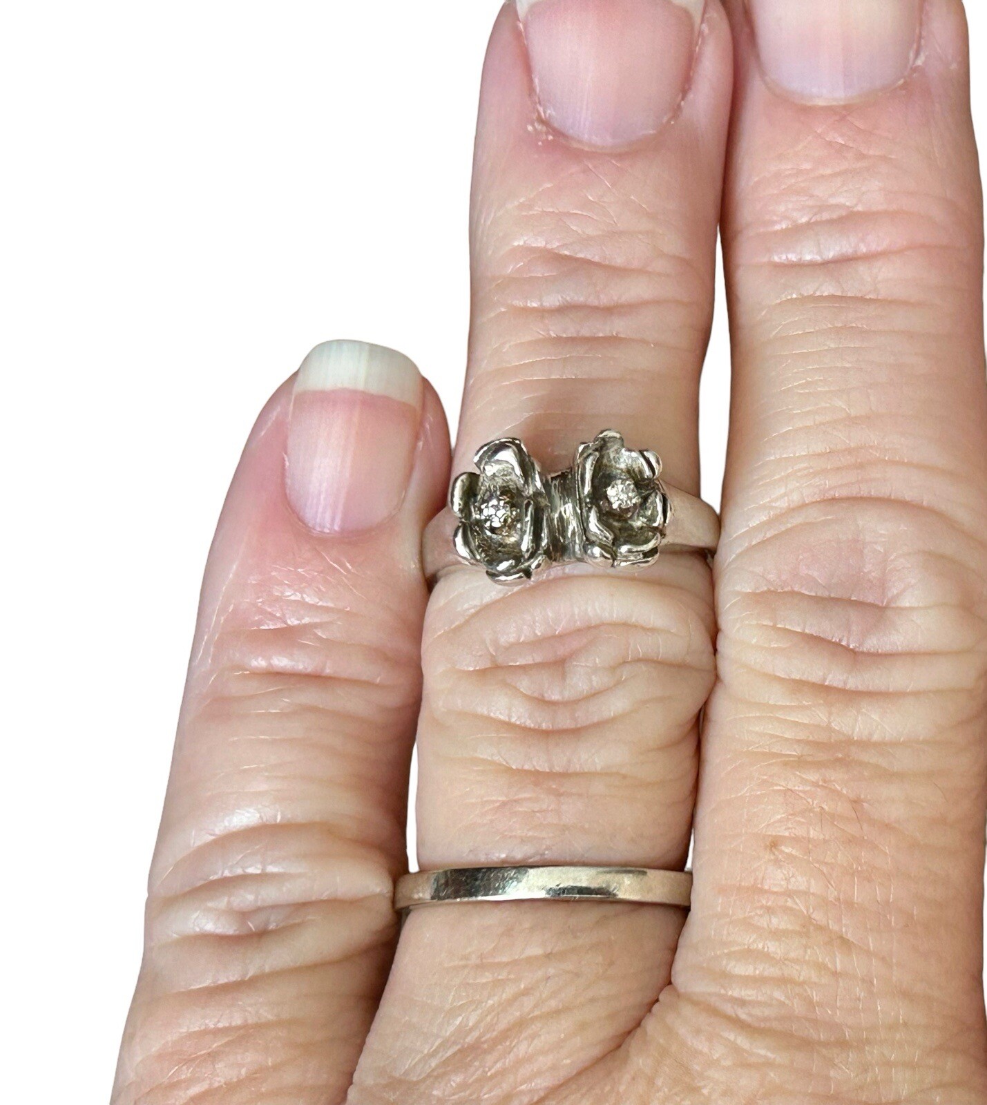 Sterling Brutalist Freeform Mod Flower Diamond Ring Sz 6.25 Scandinavian Style