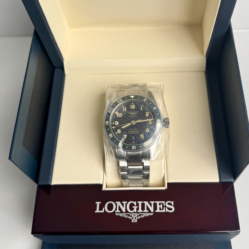 New Longines Spirit Zulu Time 39mm Black Dial GMT Steel Men’s Watch L38024636