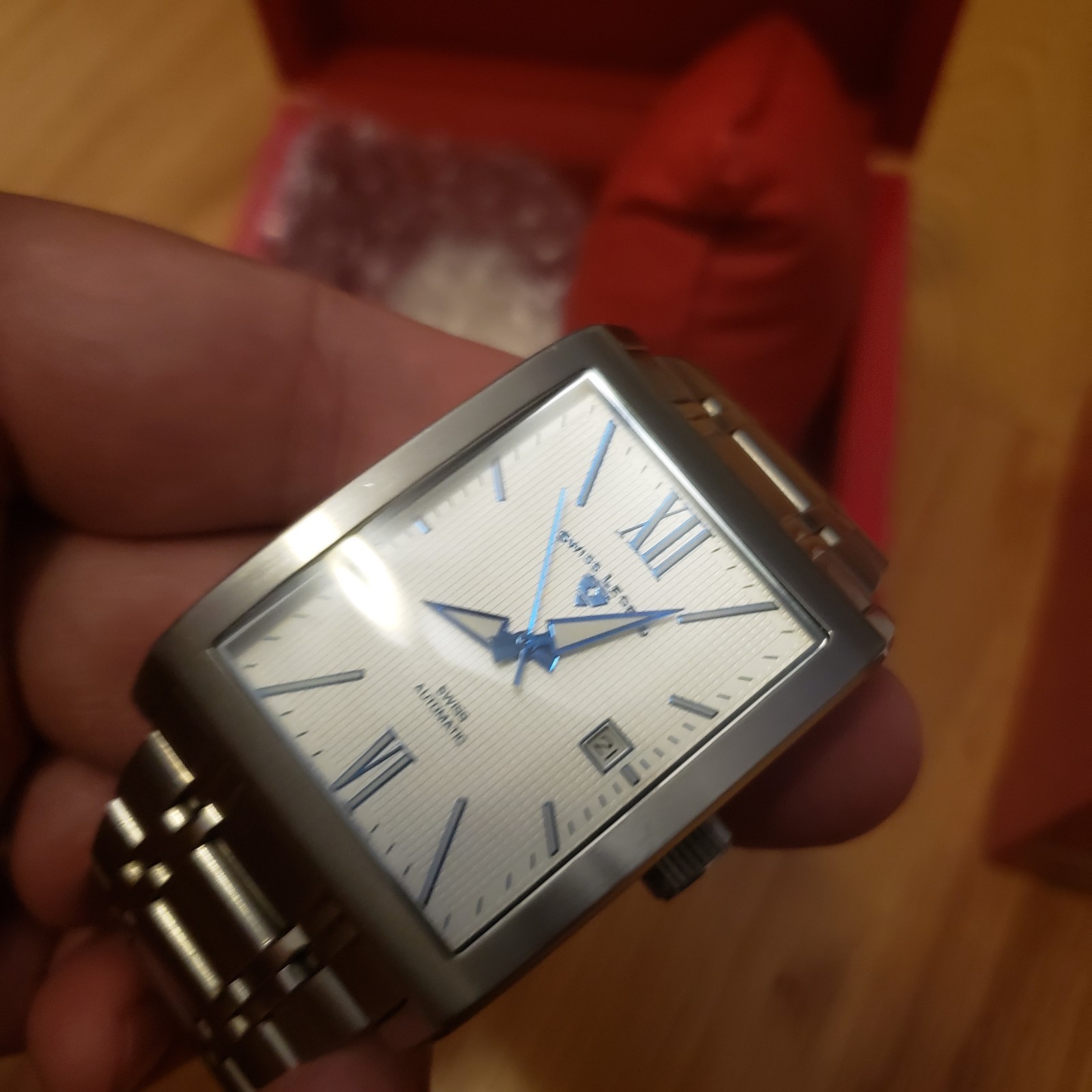 Swiss Legend Limousine Automatic Sapphire Tank Dress Watch Steel Needs SERVICE