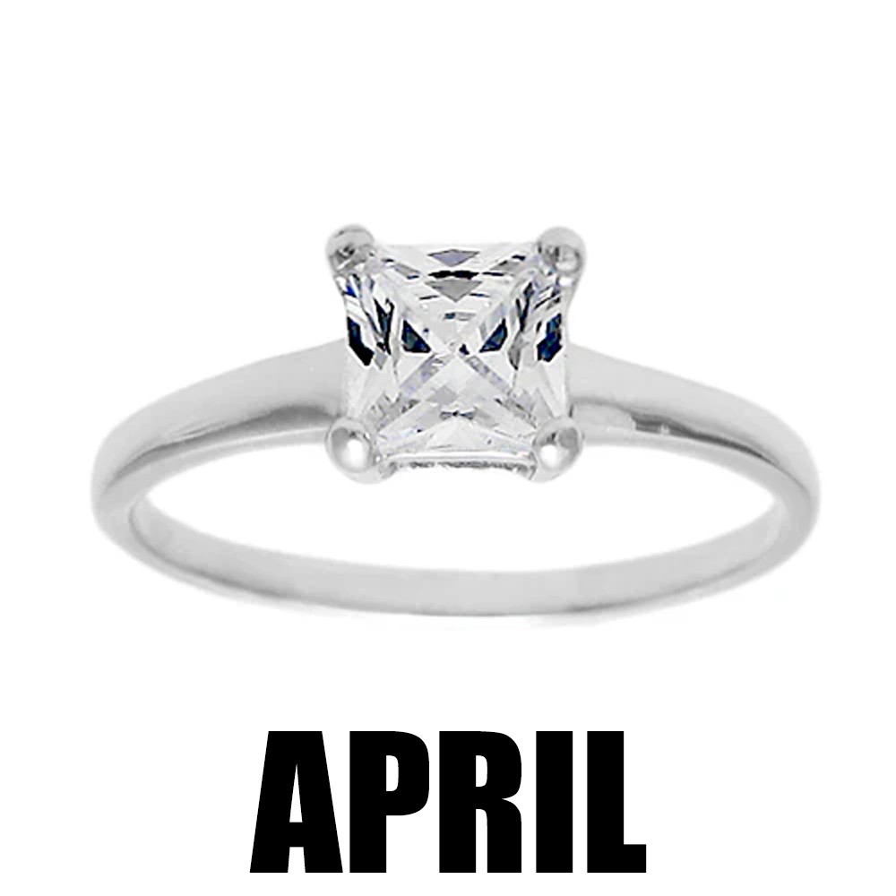 925 Sterling Silver Child’s Baby Princess Cut CZ Birthstone Ring Choose Month