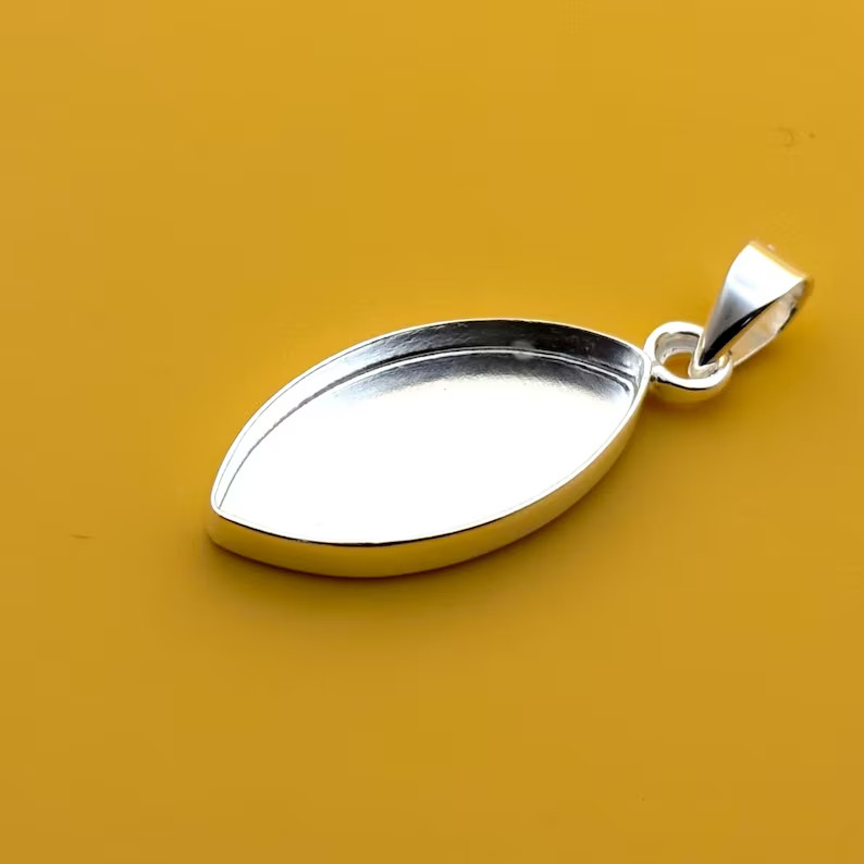 925 Sterling Silver 8x16mm Marquise Pendant Setting Blank Bezel Handmade DIY