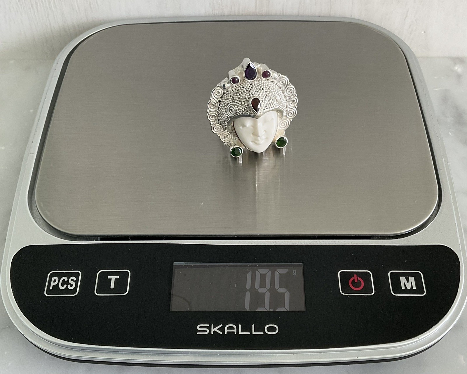 Sajen Silver Carved Goddess Ring Multi Gemstones 925 Sterling Silver Size 9