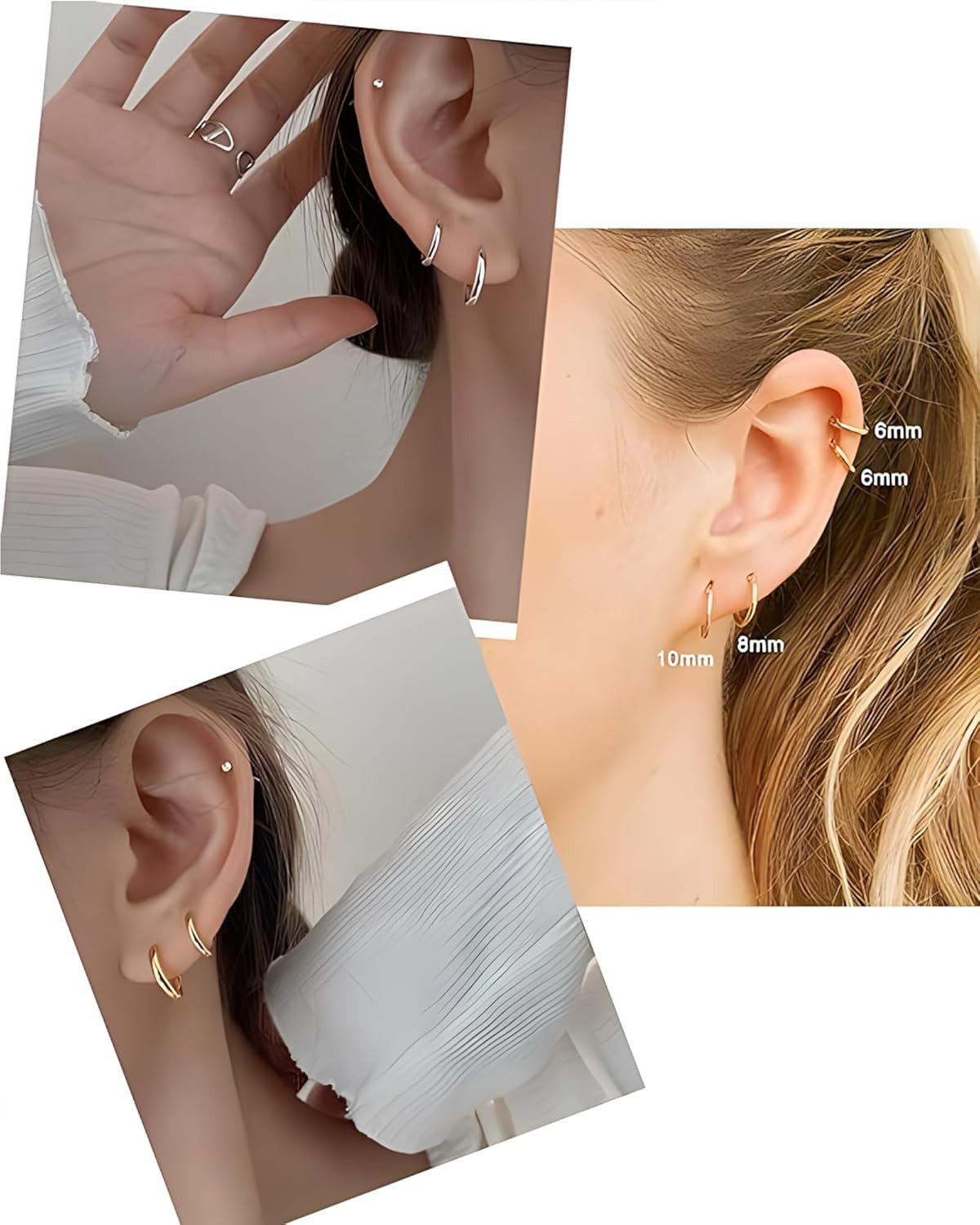 316L Surgical Stainless Steel Huggie Hoop Earrings 6Mm 8Mm 10Mm 11Mm 12Mm 14Mm H