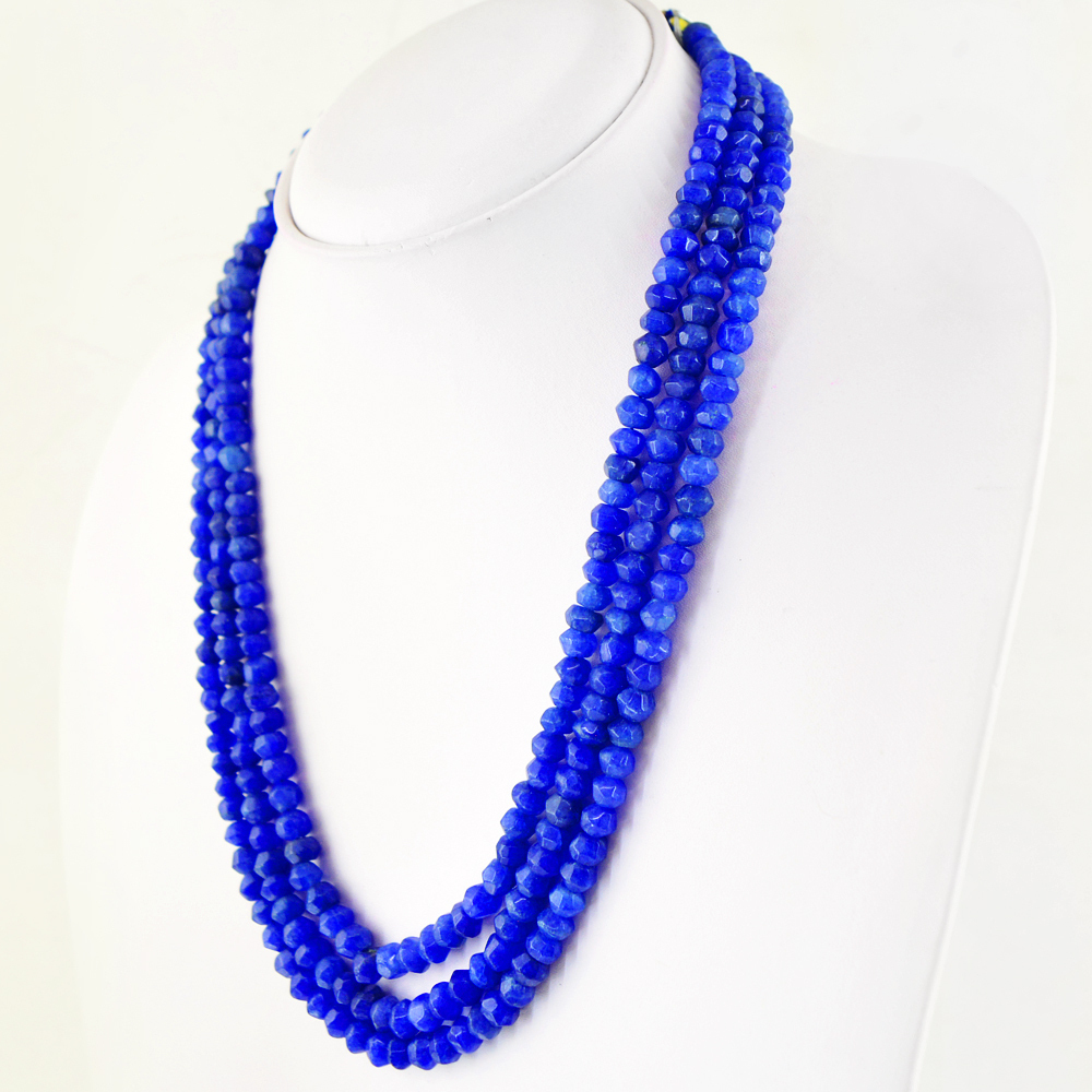 378.50 CTS EARTH MINED BLUE SAPPHIRE 3 STRAND ROUND CUT BEADS NECKLACE (RS)