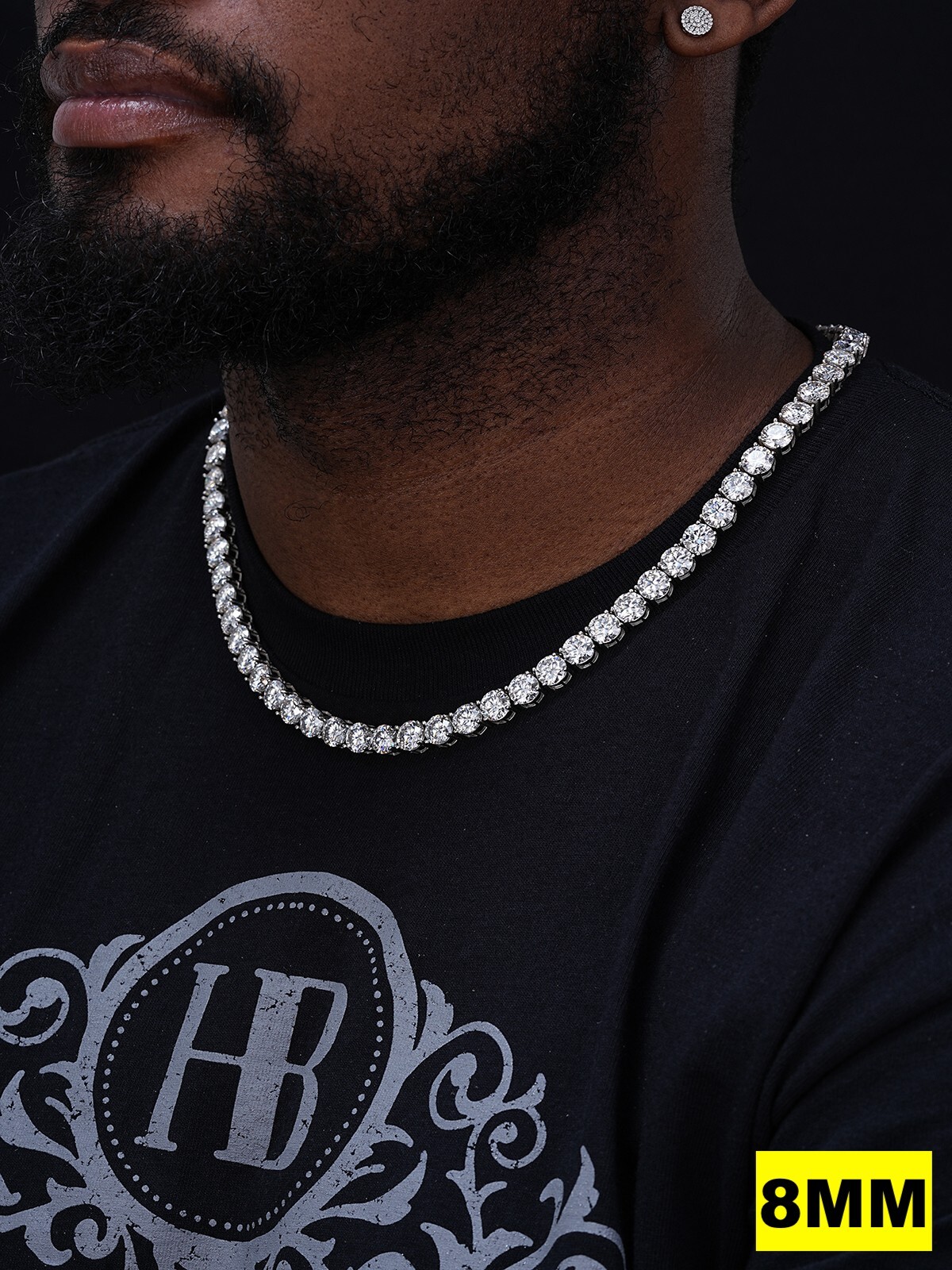 REAL BIG 8mm 100-170ct MOISSANITE Tennis Chain Necklace Pass Test 16-28″ Iced