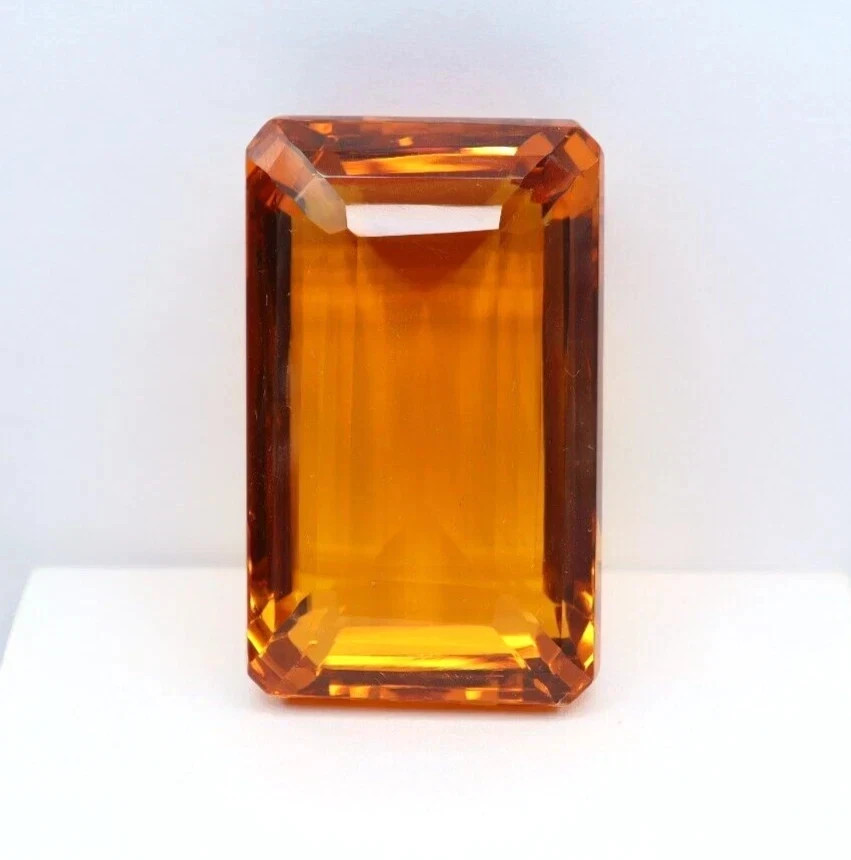 120 Ct+ Natural Emerald Cut Deep Orange Topaz GIE Certified Loose Gemstone