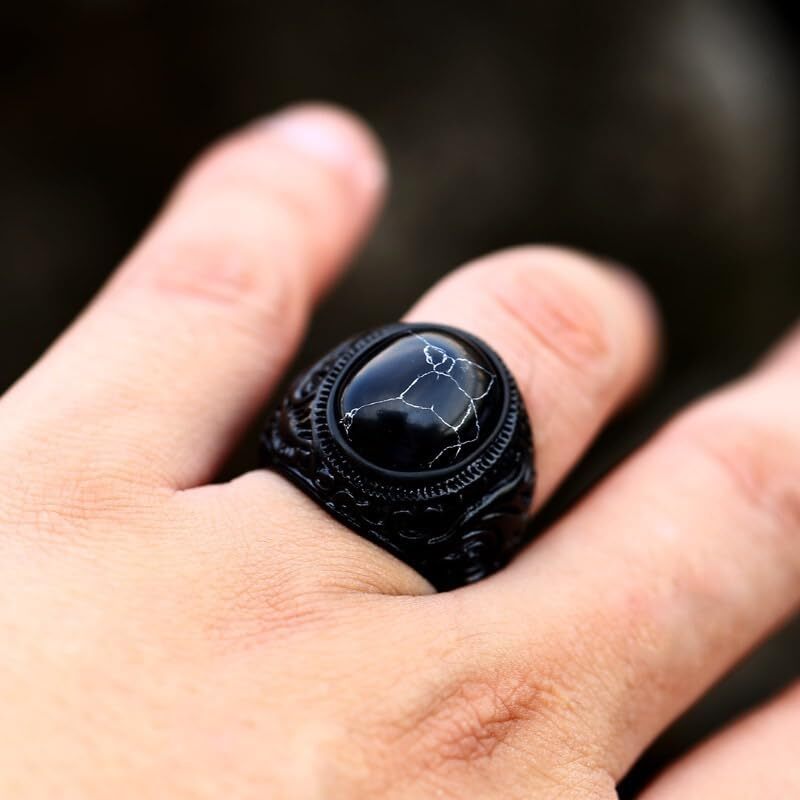Stainless Steel Retro Tiger Eye Stone Ring,Black Onyx Oval More Color Stone Ring