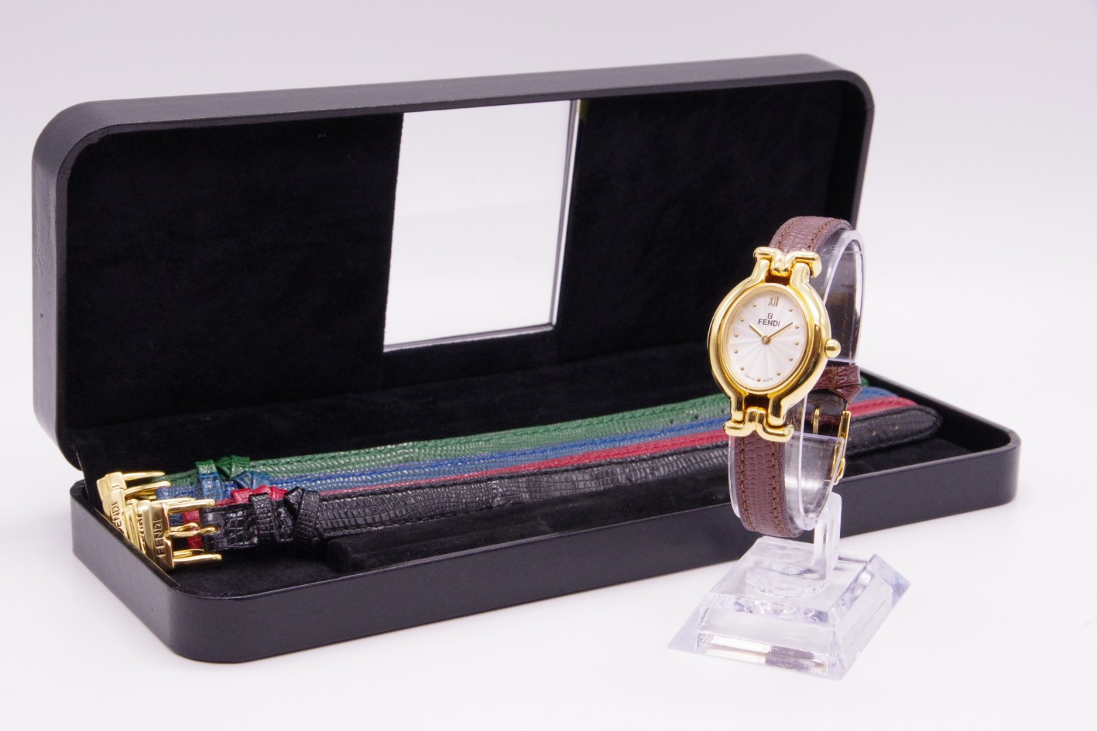 🎦Vintage! [Near MINT /Box] FENDI 640L Change Belts 5 Colors Qz Women’s JAPAN