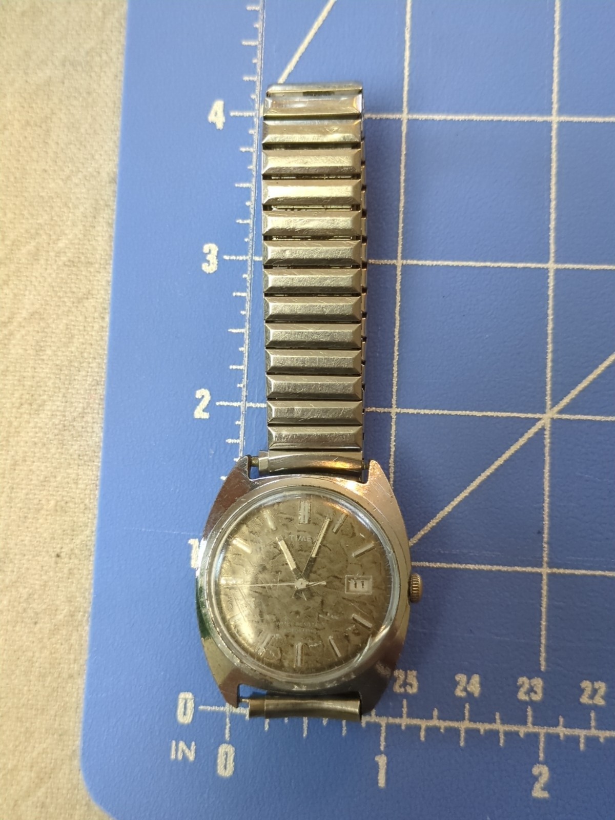 Rare Vintage Timex Self Wind Watch Marbled Dial. Speidel Stretch Band! Working!