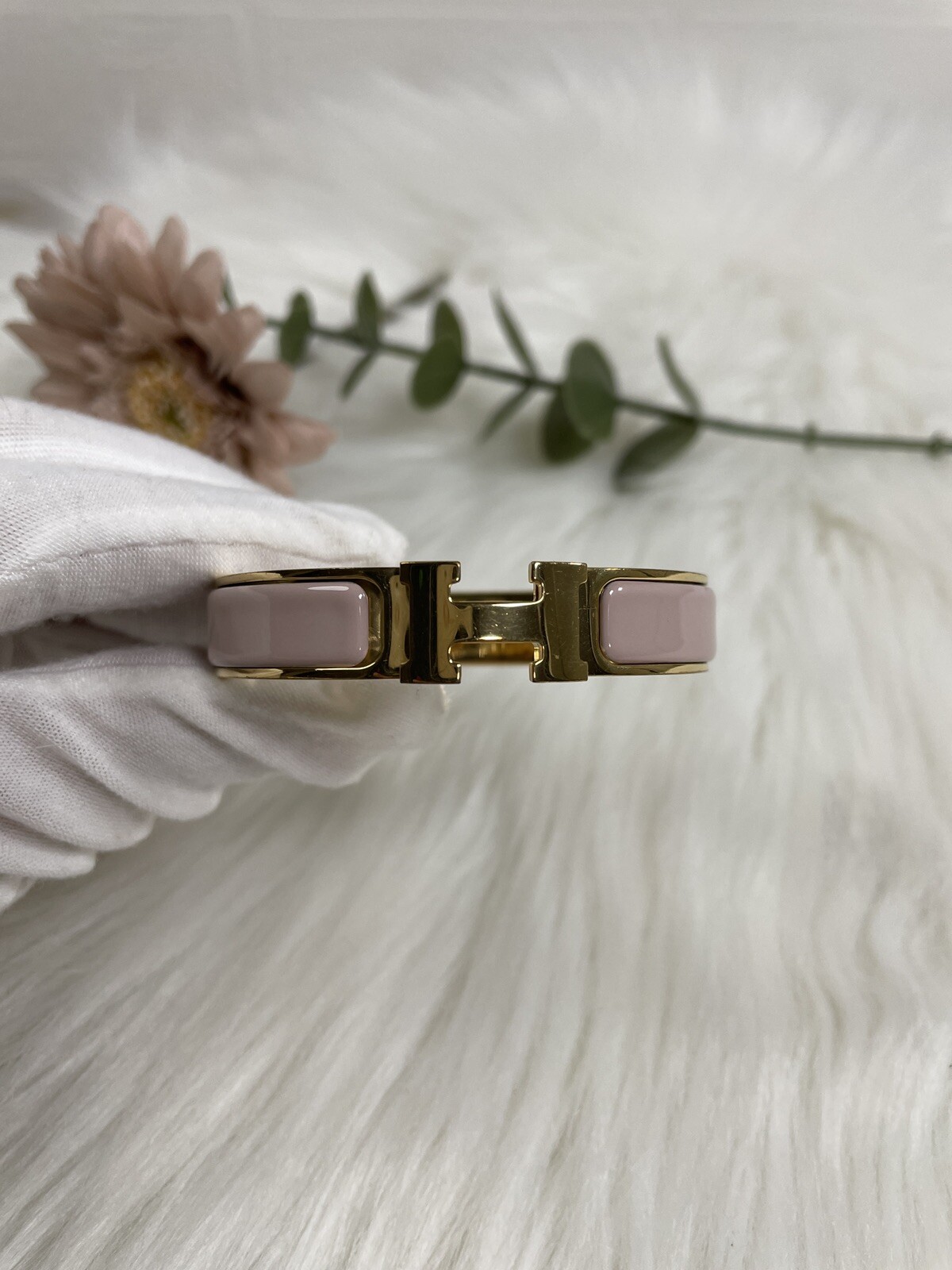 Hermes Click Clock H Logo Bracelet Pink Authen