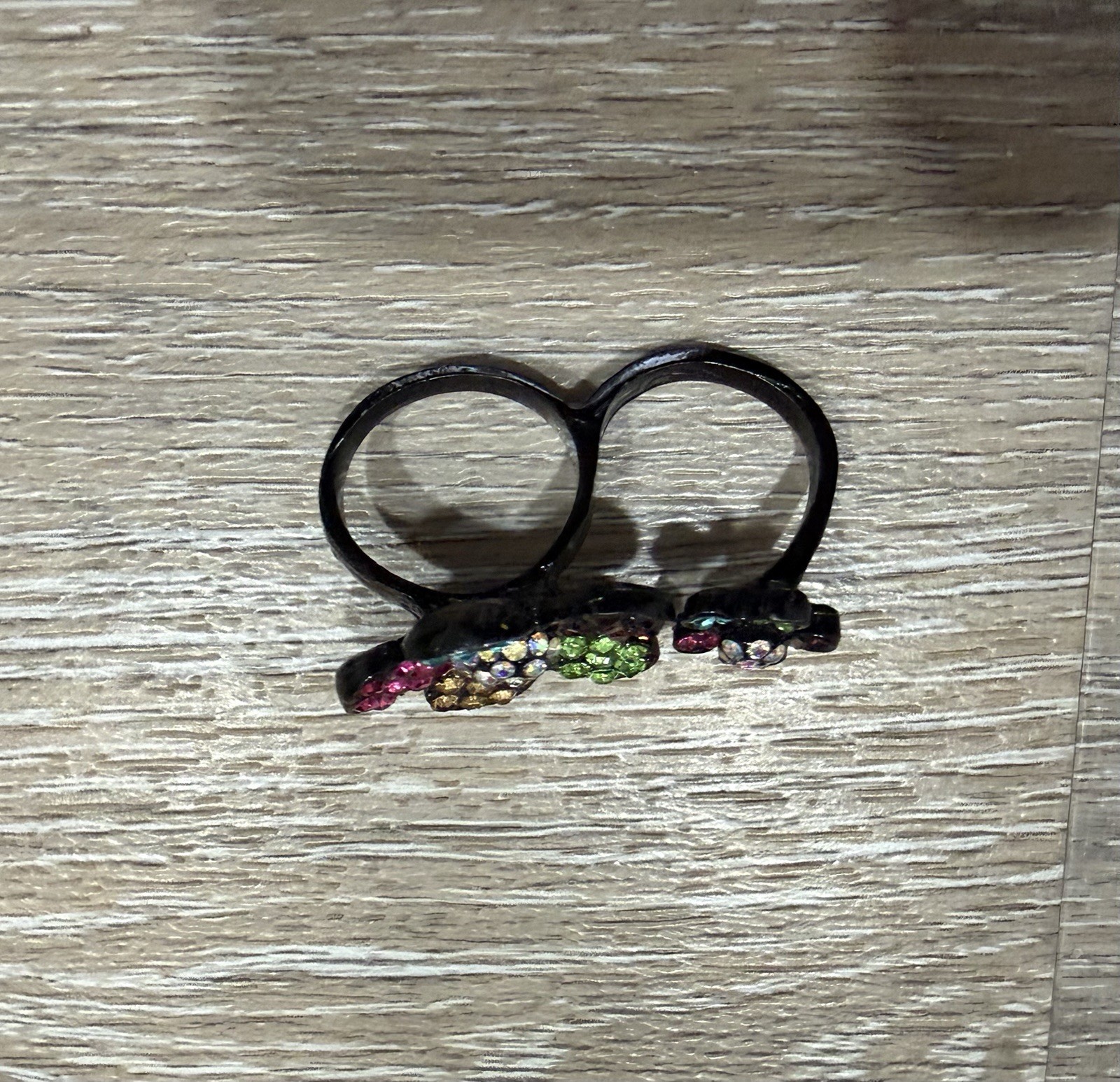 Multicolor Flower Double Finger Cocktail Ring Size 7 Charm Full Finger
