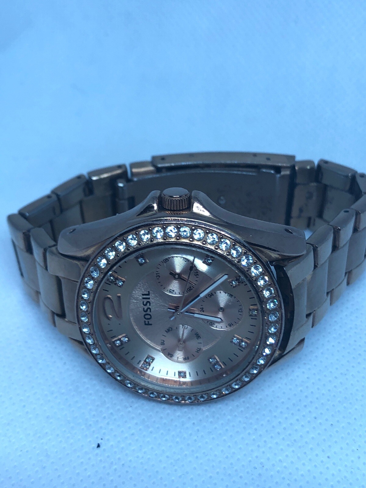 Fossil ES2811 Womens Gold Stainless Steel Analog Rose Gold Dial Wrist Watch HG31