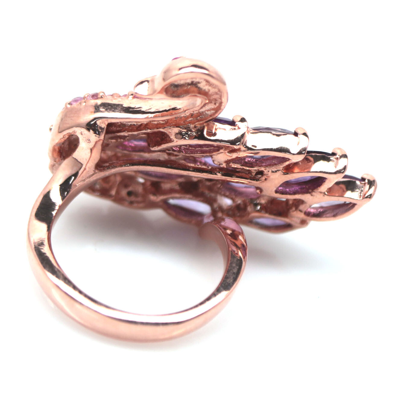 925 Sterling Silver 4 x 8 mm. Purple Amethyst & Pink Sapphire Ring Size 7.5