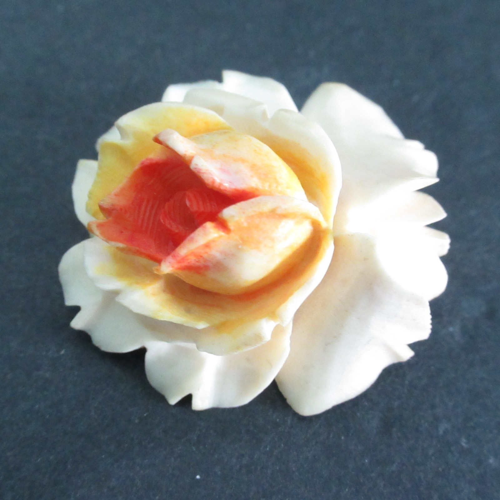 Rose Flower Carved Antique Celluloid Brooch Pin