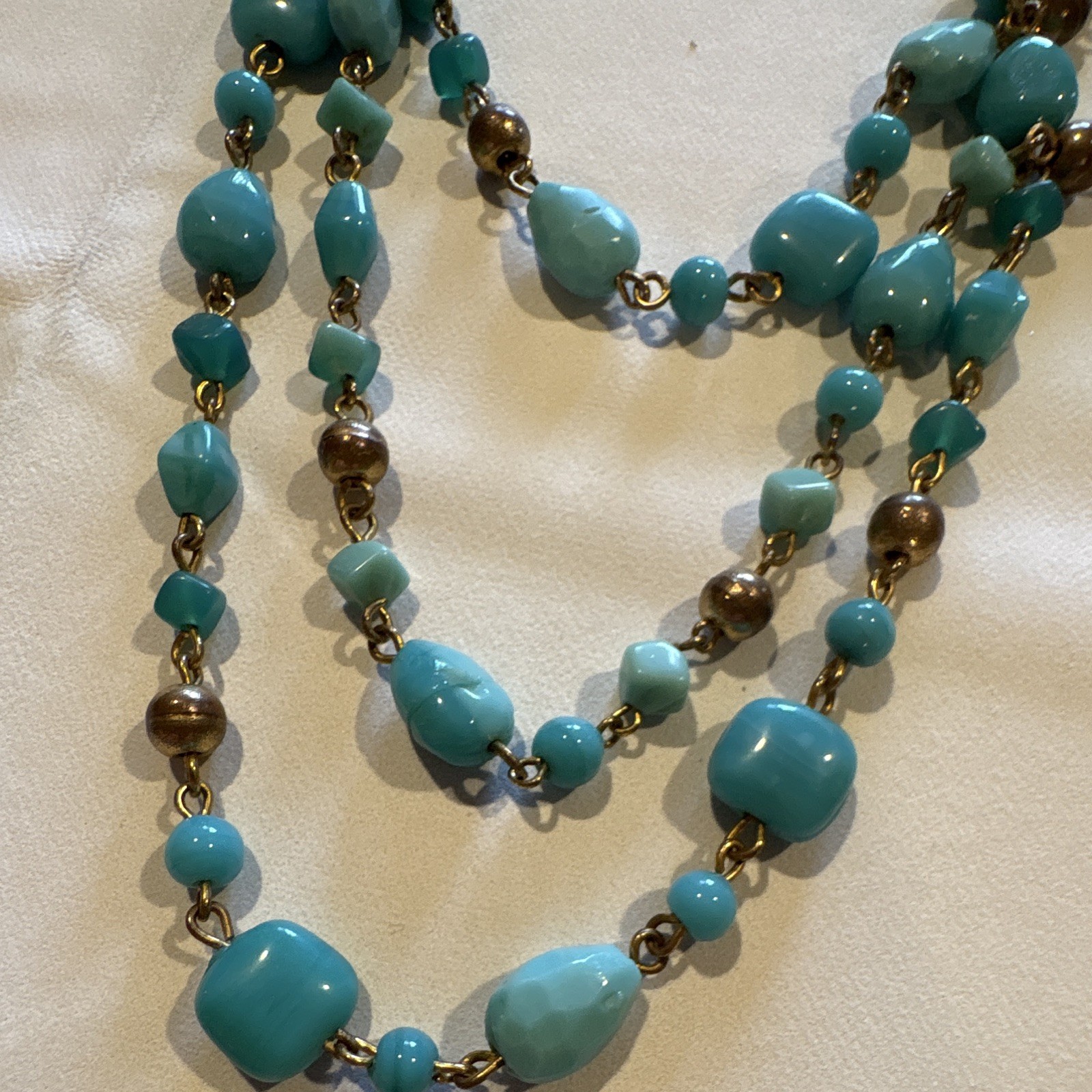 Blue Beaded Multi-Strand Layered Bohemian Necklace Gold-Tone Adjustable Extender