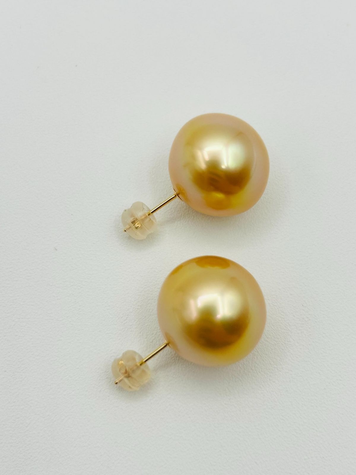 Huge 15.4mm Natural Golden South Sea Pearl 18K Gold Stud Earrings PSL Phoenix