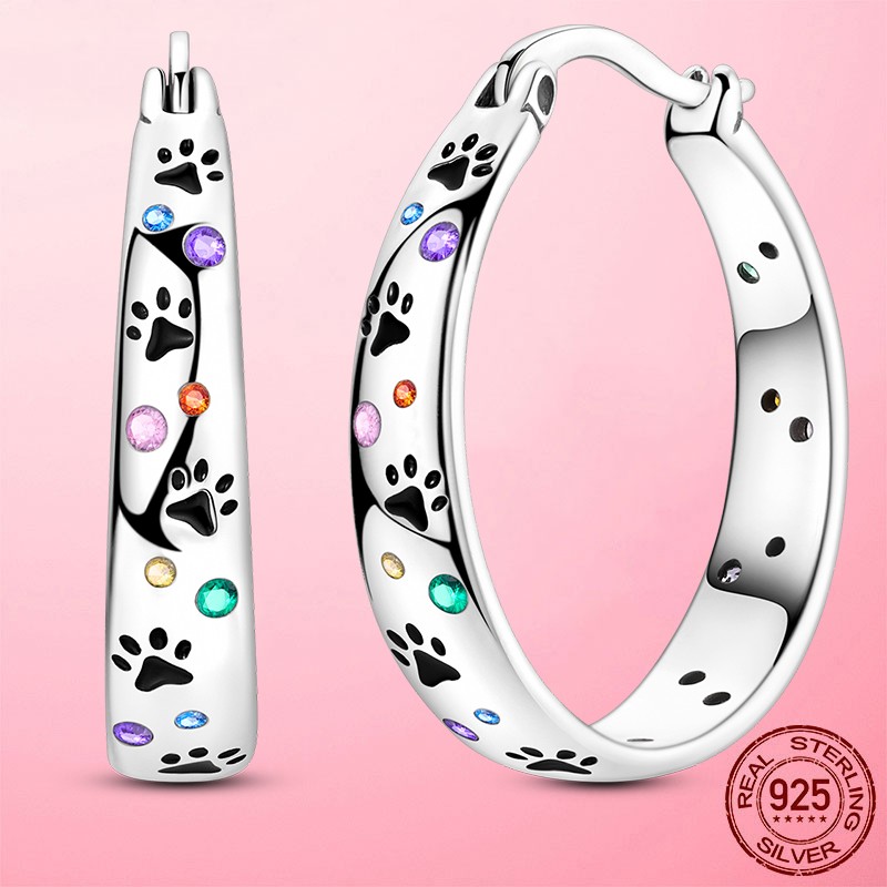 LAZA Women 925 Sterling Silver Hoop Earrings Colorful Zircon Claw Print Jewelry