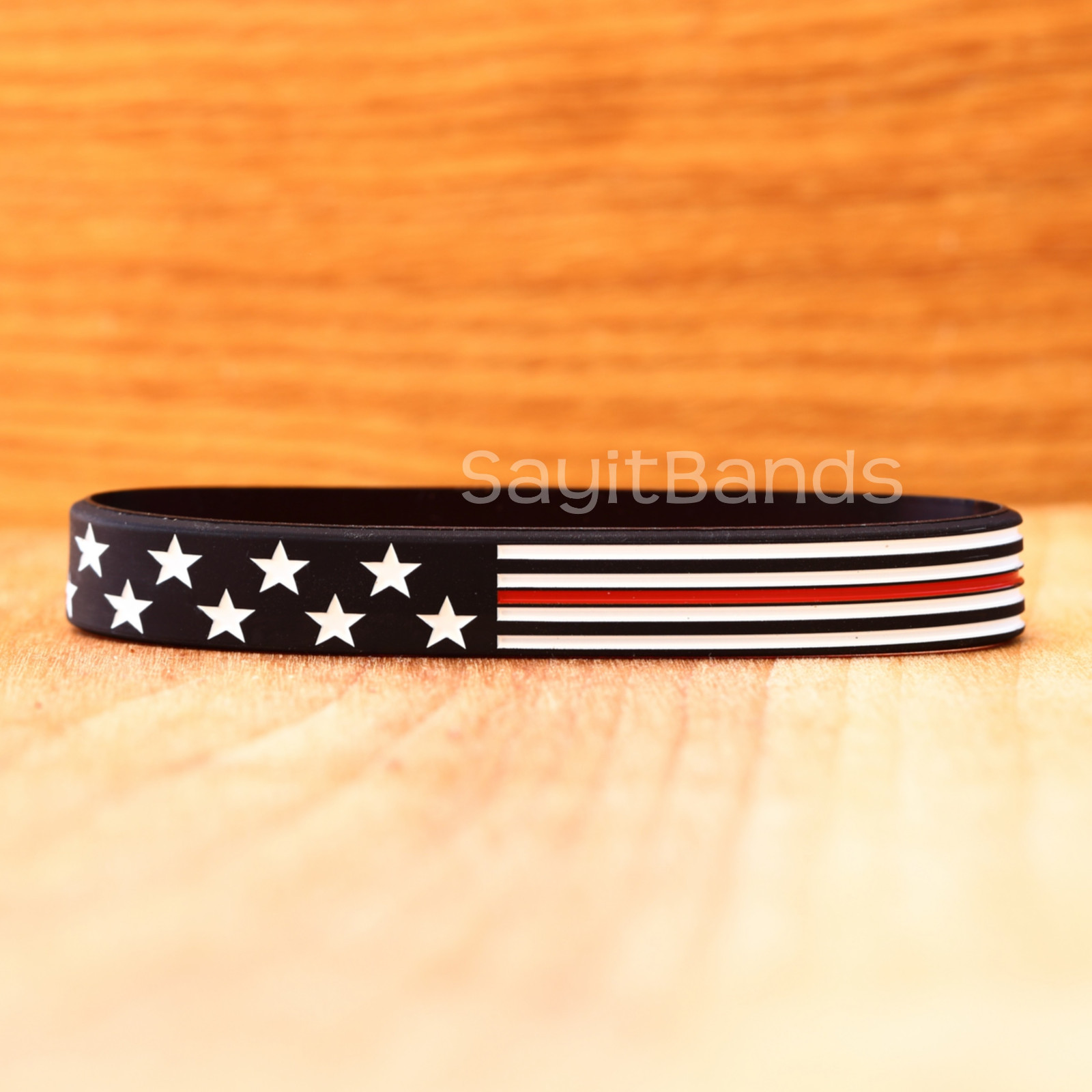 Two (2) FLAG Thin RED Line USA Wristbands Firefighter Support Bracelets 7″ 8″ 9″