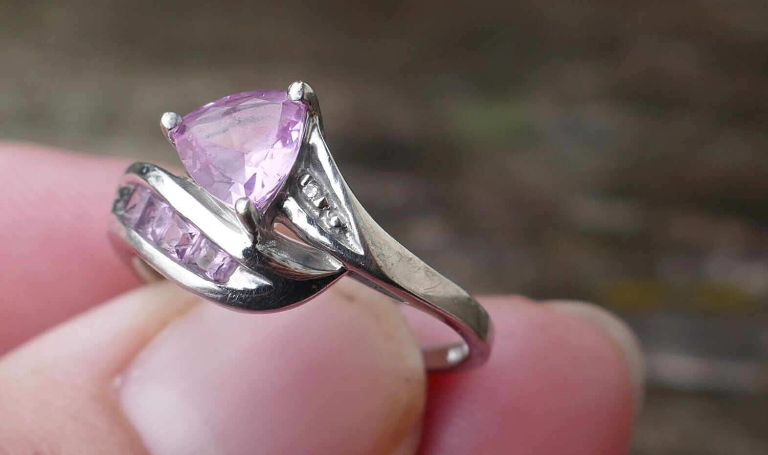 Vintage 10k White Gold Pink Sapphire & Diamond Accent Ring – Size 6.75