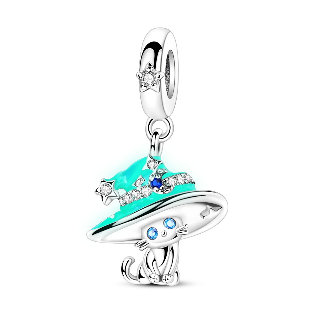 MULA 925 Sterling Silver Charm Luminous Magic Hat Cat Pendant for Women Bracelet