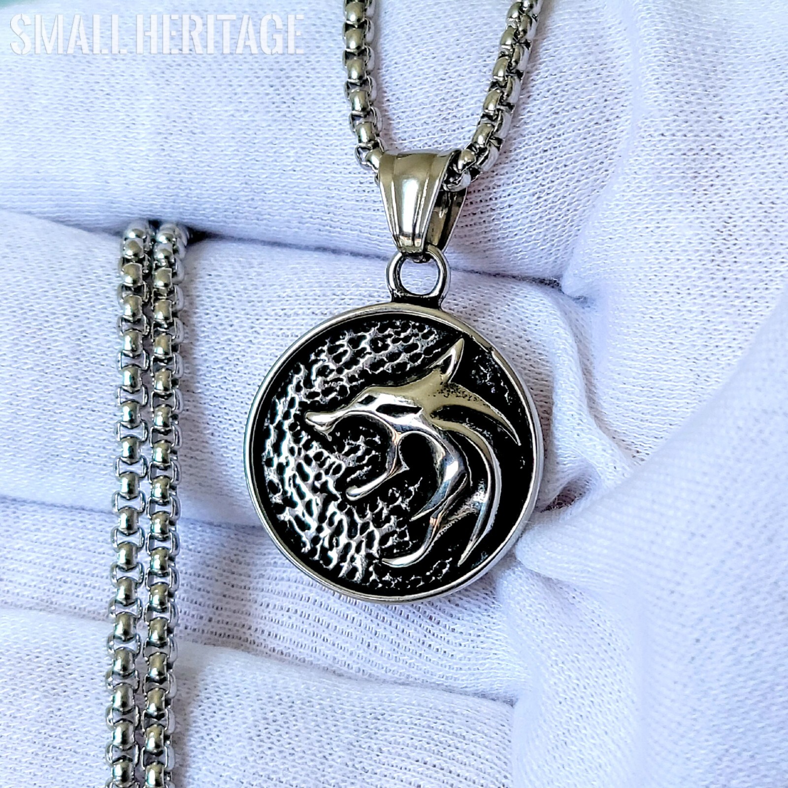 Wolf Head Necklace Stainless Steel Small Viking Pendant Wizard Amulet Men Women