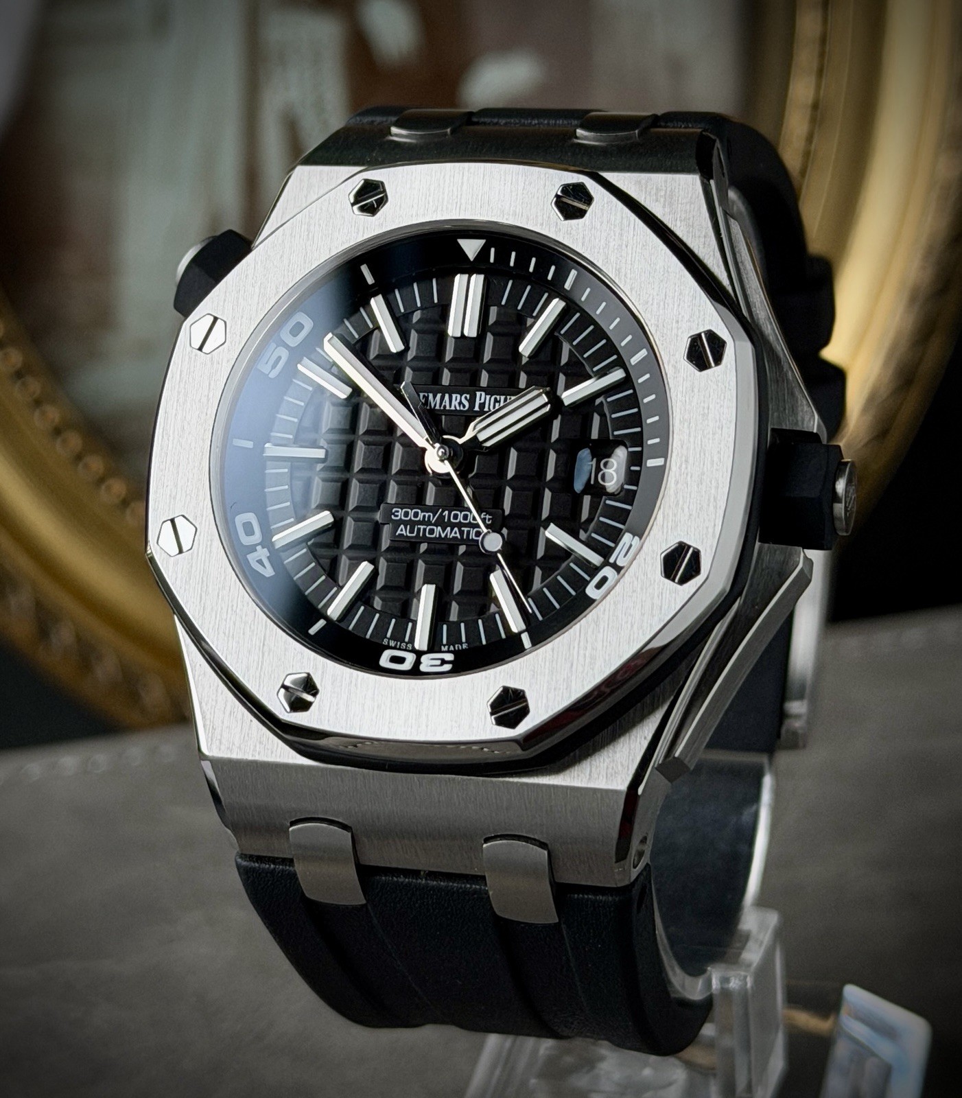 Audemars Piguet Royal Oak Offshore Black Diver Watch- 15710ST, Extra AP rubber