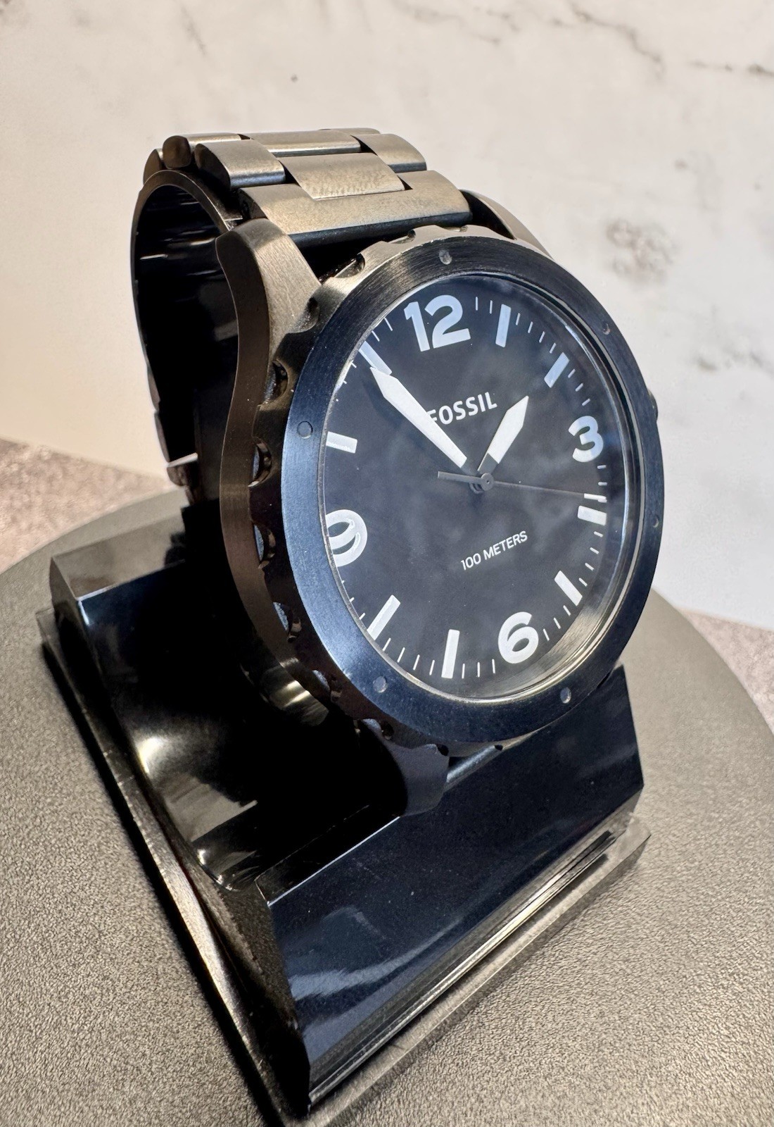 Fossil Nate JR1448 Men’s 45mm Black IP Stainless Steel Quartz Watch 100M
