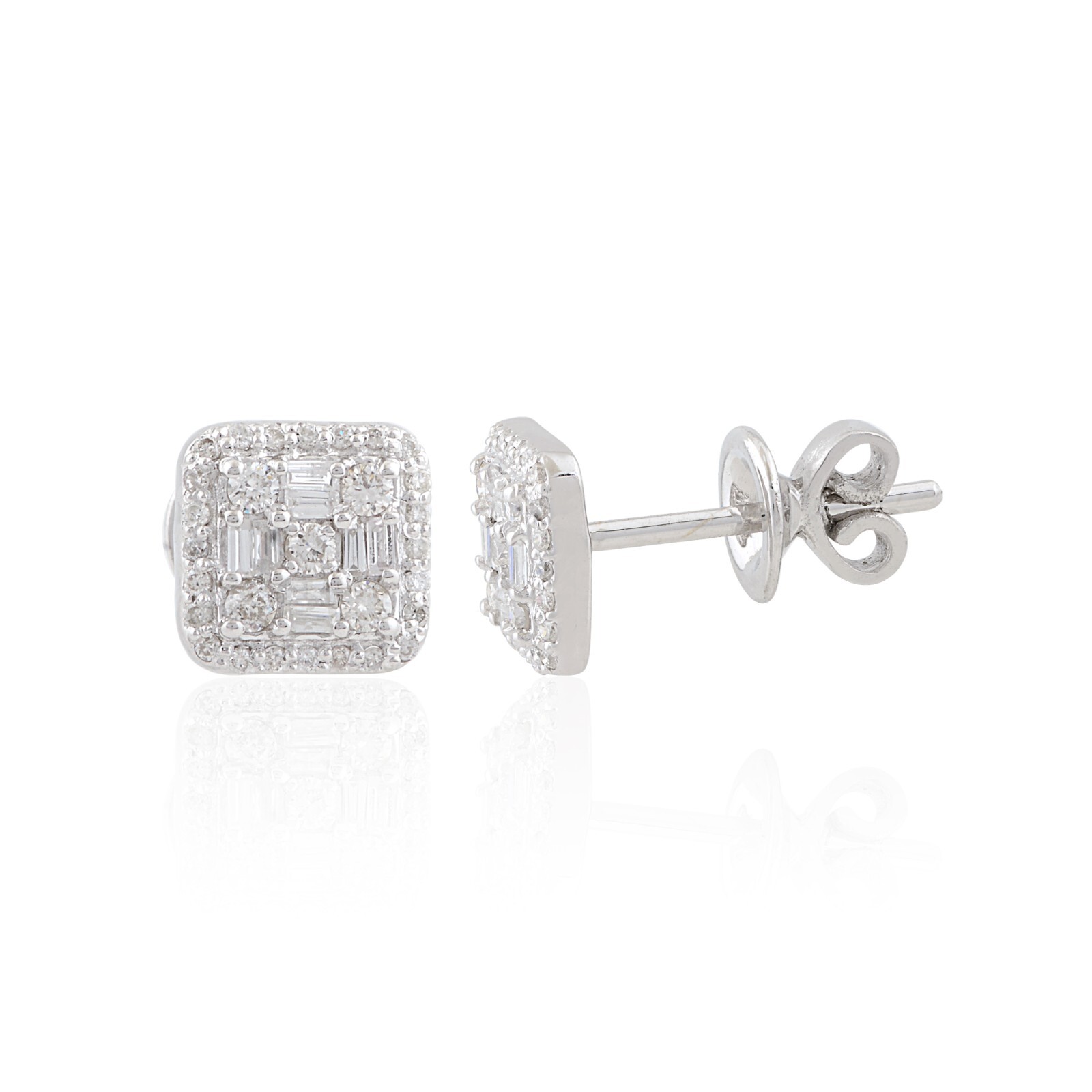 0.36 Ct H/SI Round Baguette Natural Diamond Earrings Stud Gift 14k White Gold