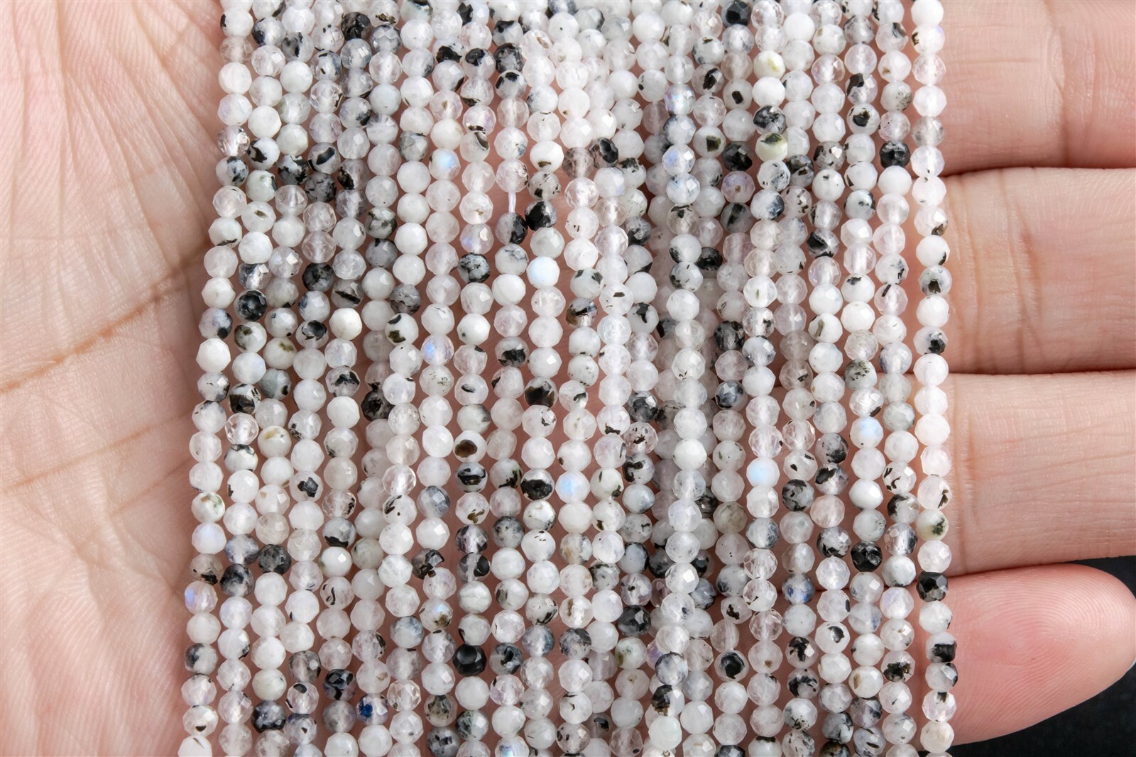 2-3MM Genuine Natural Rainbow Moonstone Grade A Faceted Round Loose Beads 15.5″