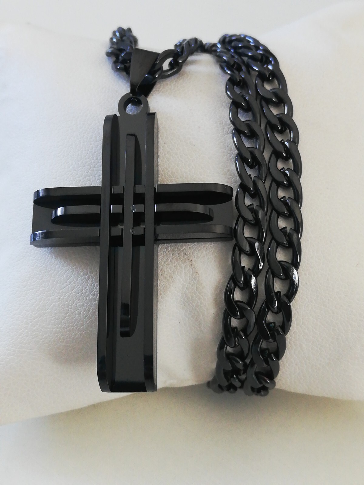 Titanium Stainless Steel Cross Necklace Pendant Black New