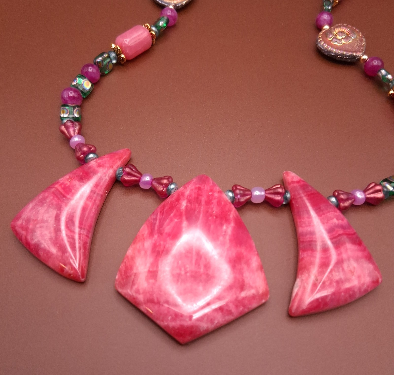 Rhodochrosite Statement Necklace with Rhodochrosite & Asstd Pink Beads
