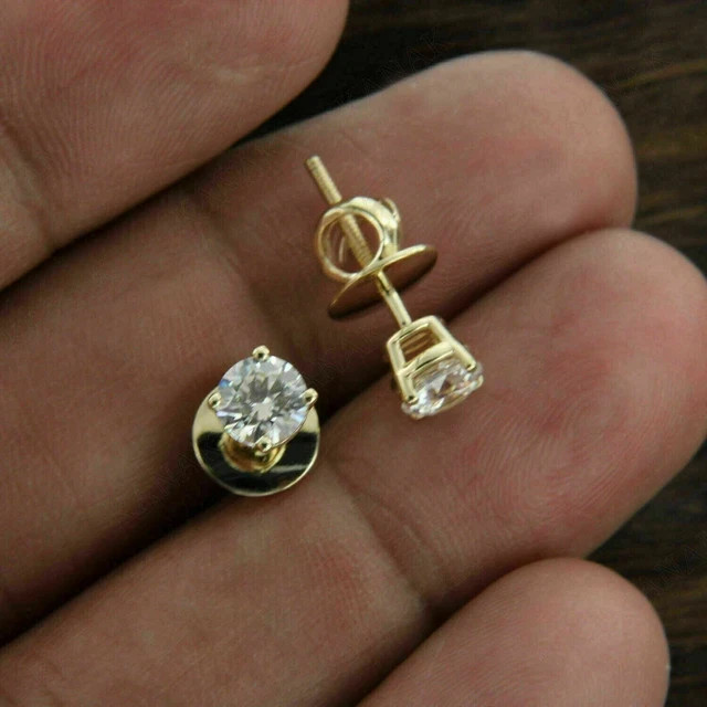 1ct Round Cut Lab-Created Diamond 14K Yellow Gold Plated Solitaire Stud Earrings