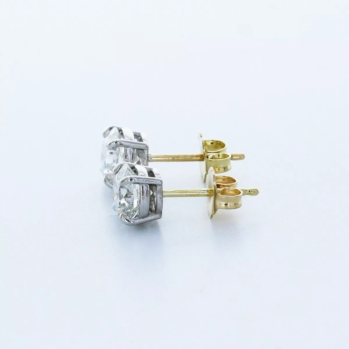 Stud Earrings Classic Solid 14K Yellow Gold 2.07 CT Round Natural Diamond F VS1