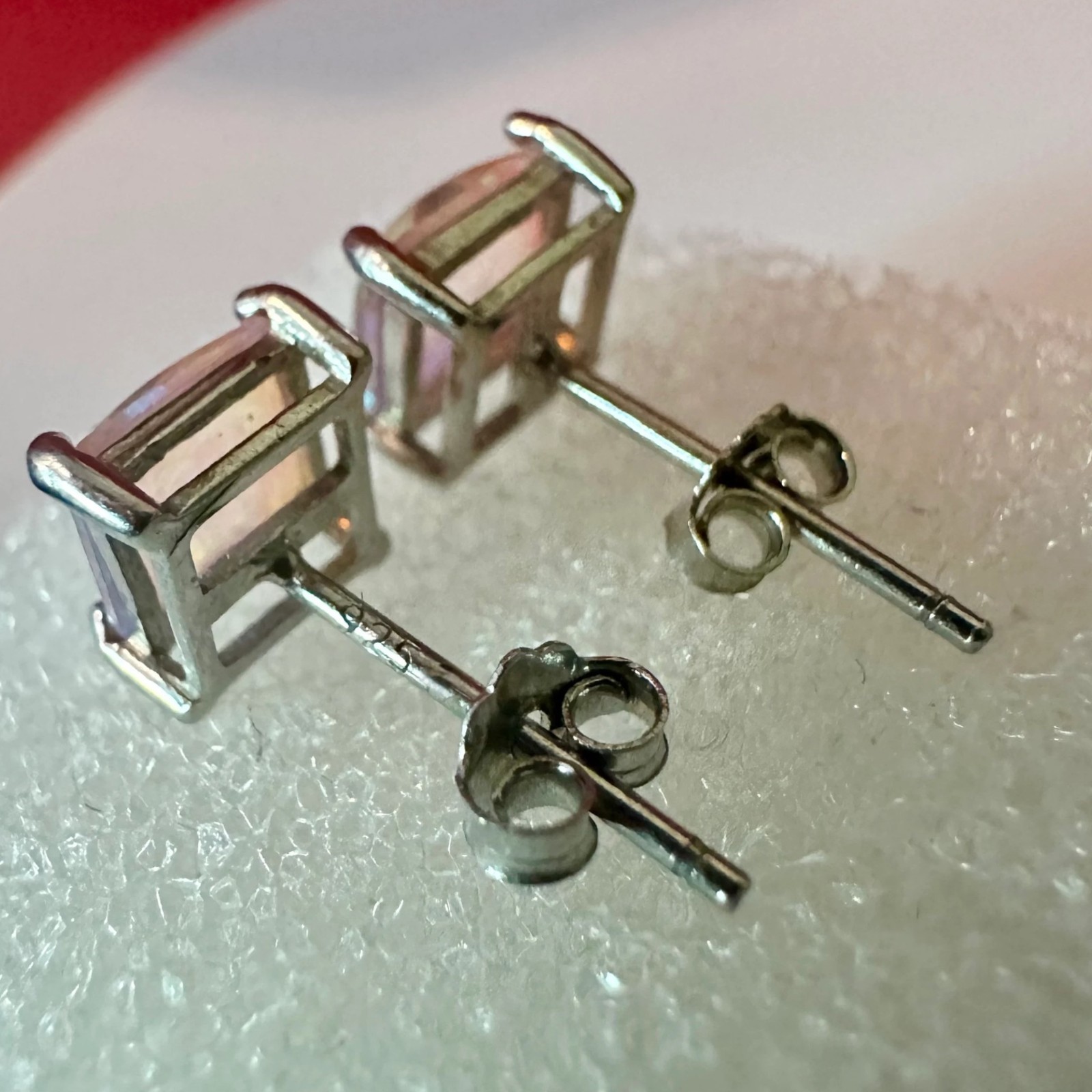 Pink Opal Stud Earrings 6mm 925 Sterling Silver Square Studs