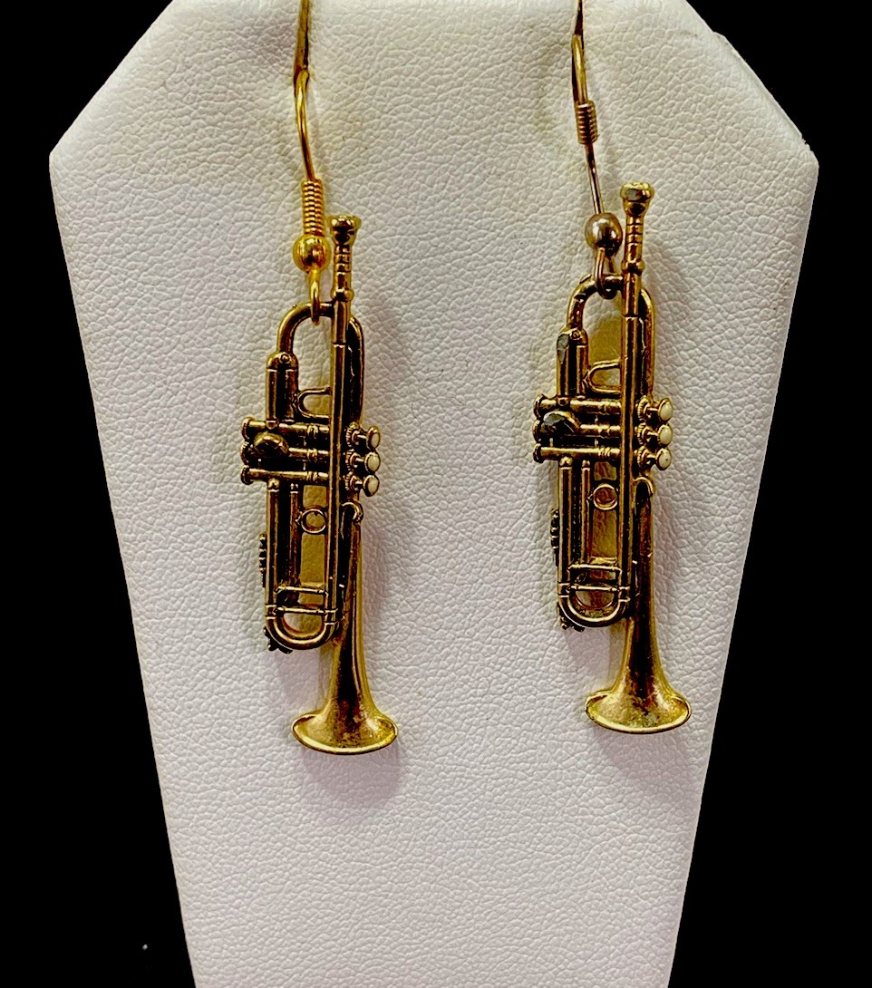 Vintage Trumpet Dangle Earrings Goldtone 2 “, Future Primitive USA Music Lover
