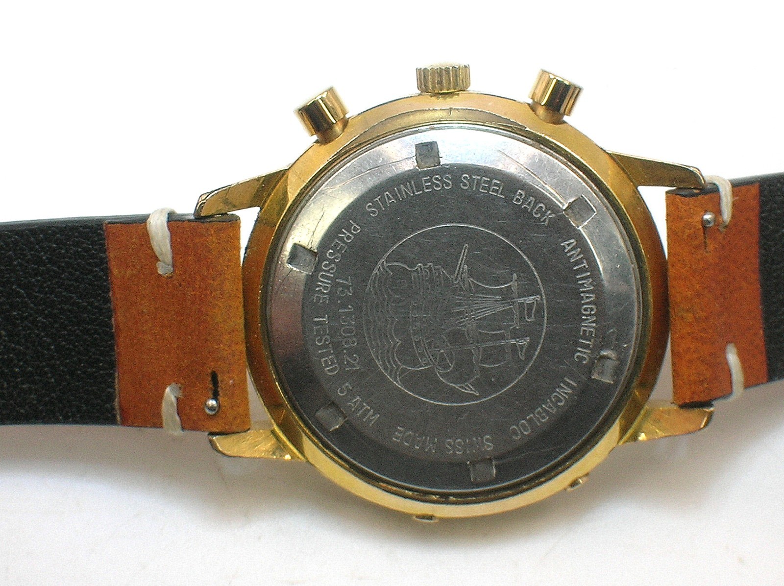 WAKMANN JUMBO TRIPLE DATE CHRONO VALJOUX 730-WORKING-SMALL PUSHER HEAD MISSING