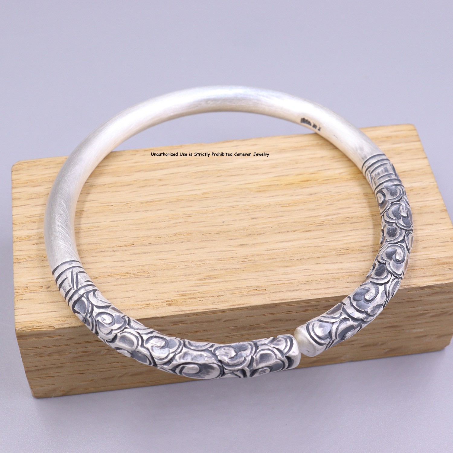 Solid S999 Fine Silver 999 Bracelet 5.8mm Auspicious Cloud Open Bangle 46-47g