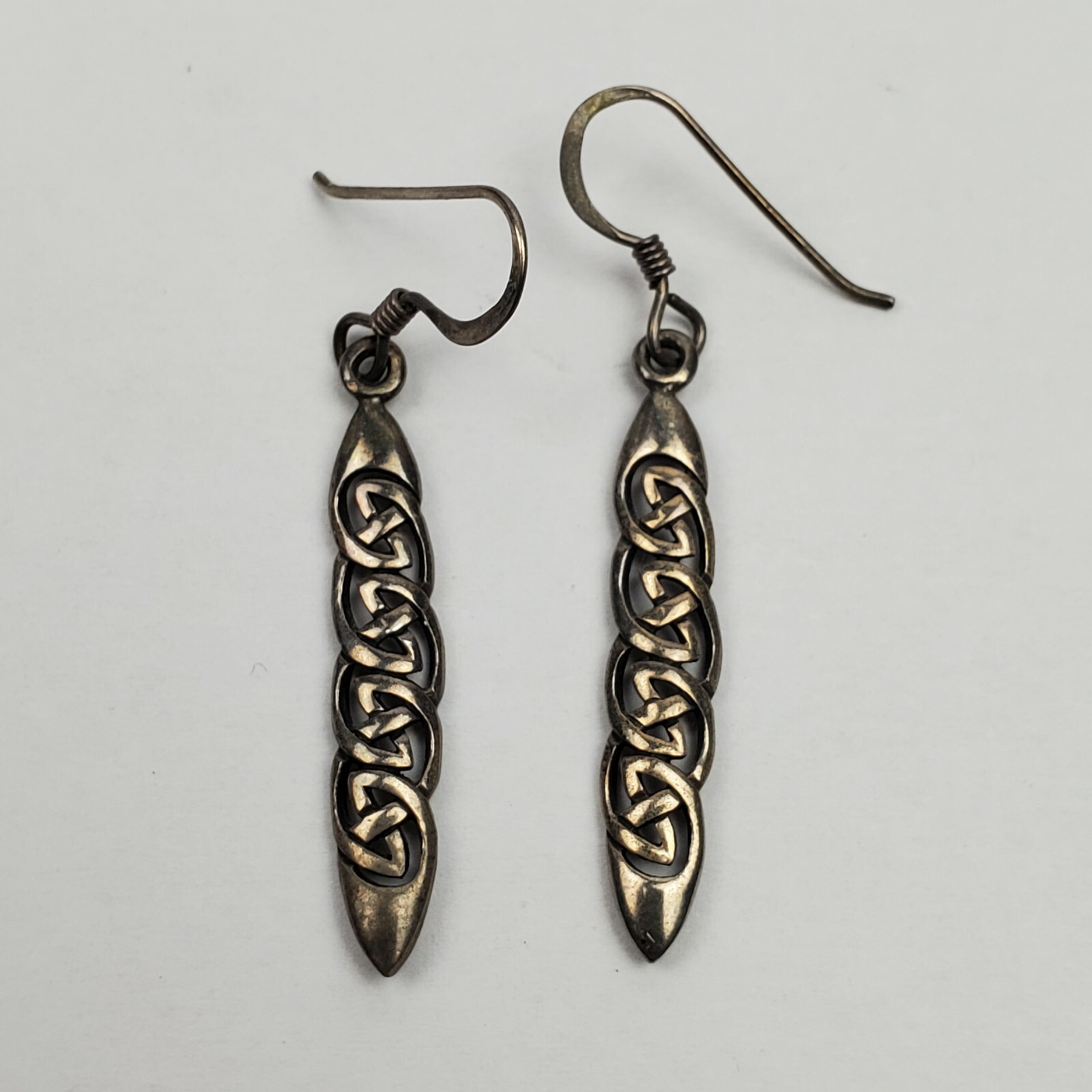 Vintage Celtic Weave Design Sterling Silver Earrings 1.25 Inches Long 2.4 Grams
