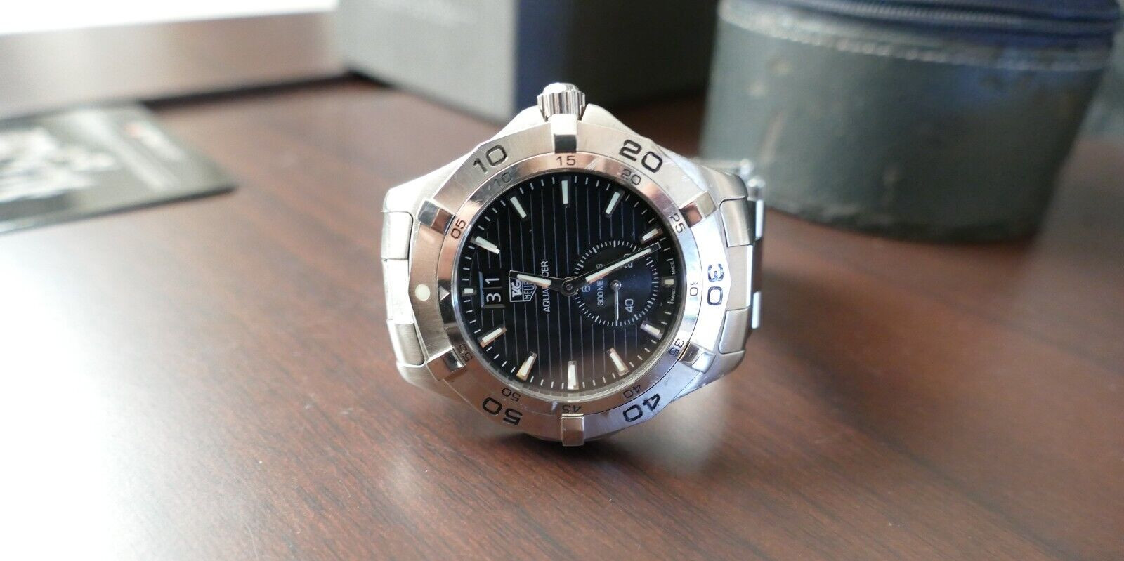 TAG Heuer men black Aquaracer swiss link monza autavia watch 300m WAF1014.BA0822
