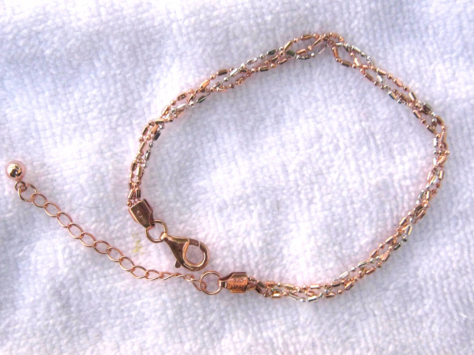Italy Sterling Silver .925 & 14k Rose Gold Plated Bracelet 9″, Adjustable Extend