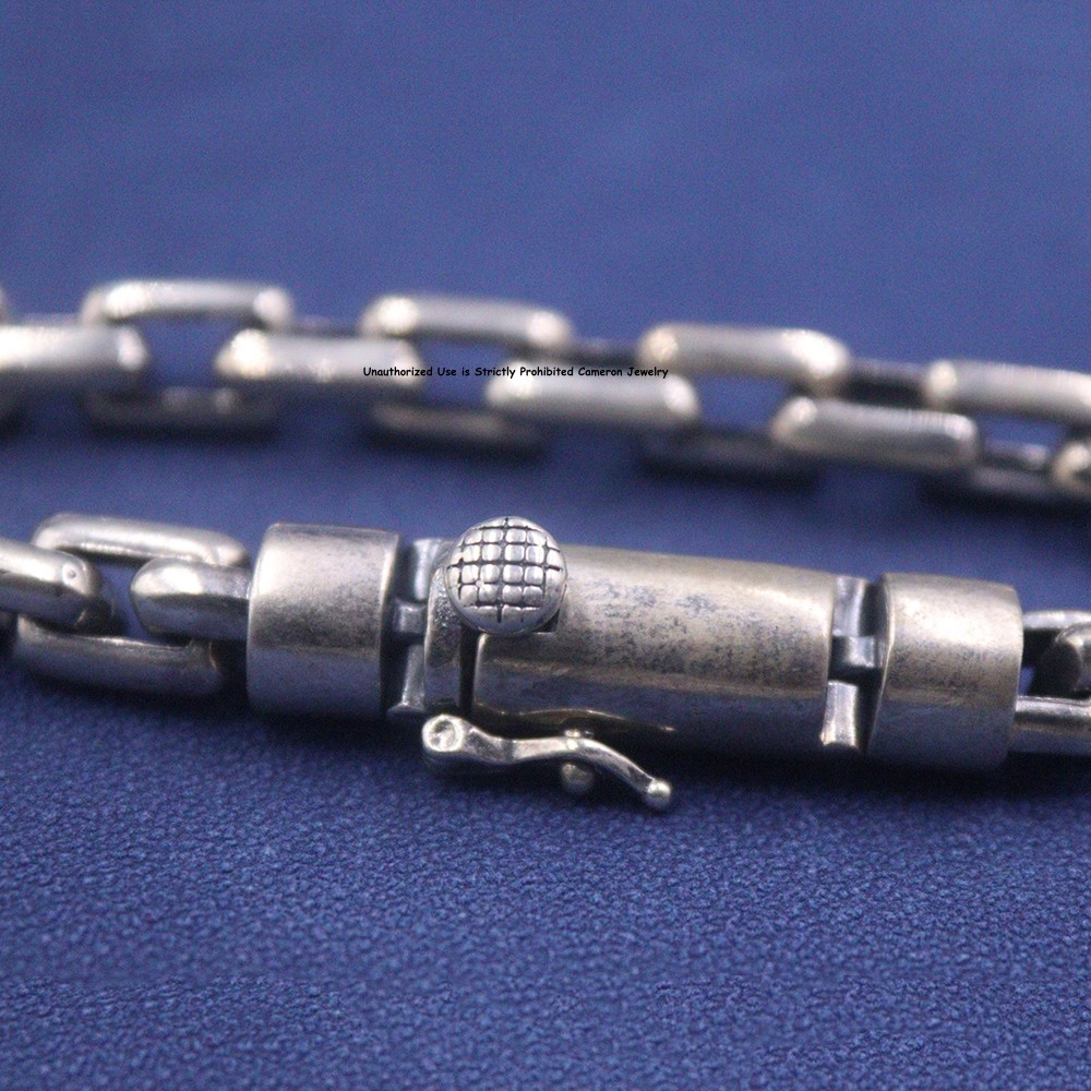 Solid S925 Sterling Silver Bracelet 8mm Square O Link Chain 36-37g 8.26inch