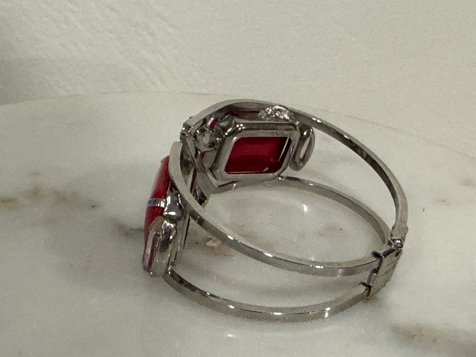 Vintage 80s Cherry Cabochon Rhinestone Clamper Hinged Bracelet 1980s