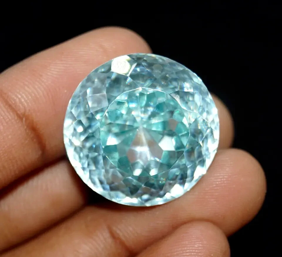 Certified Natural Water Blue Zircon 55.85 Ct Cambodian Round Cut Loose Gemstone
