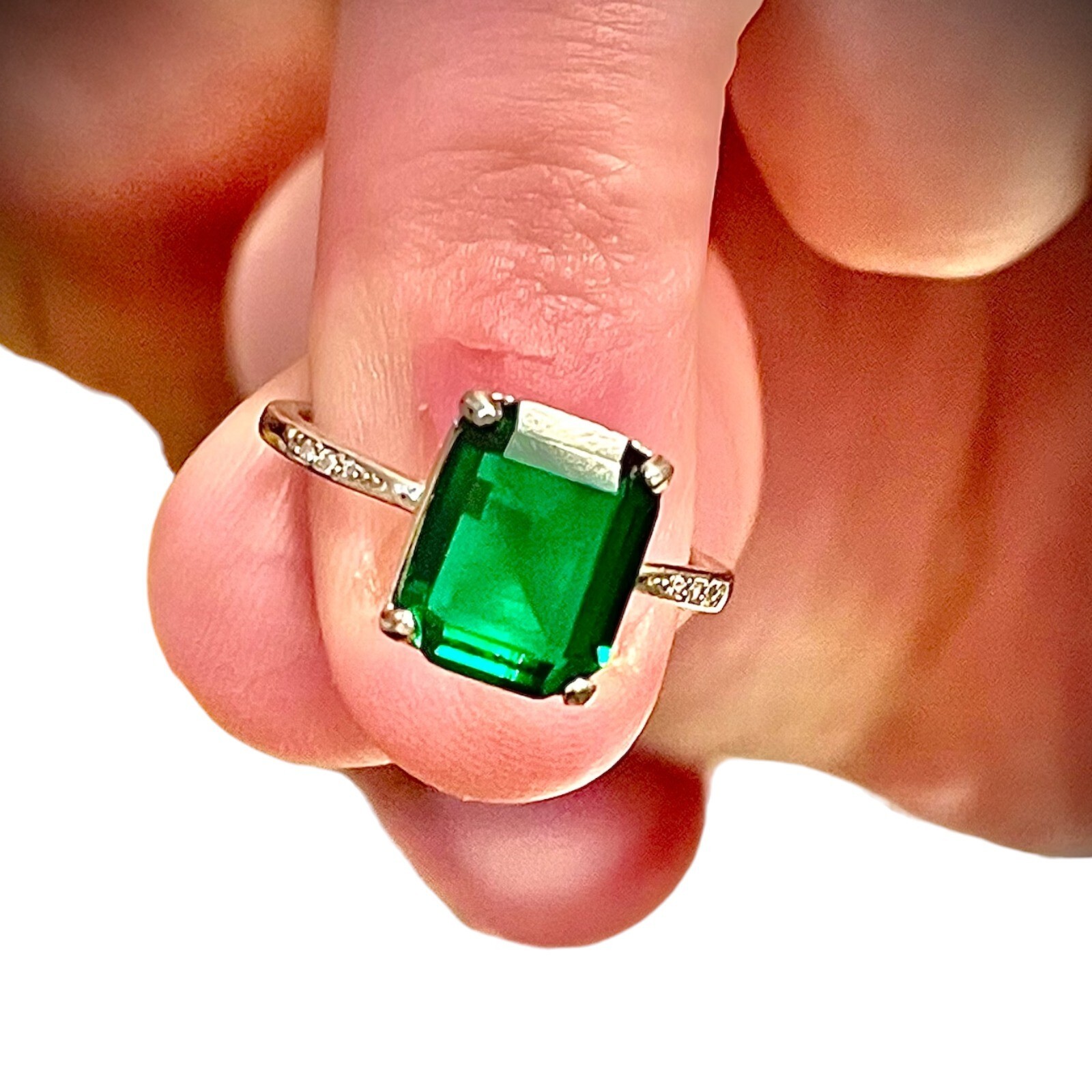 Emerald Ring 925 Sterling Silver Jewelry Emerald Cut Size 6 7 8 9 lab-created